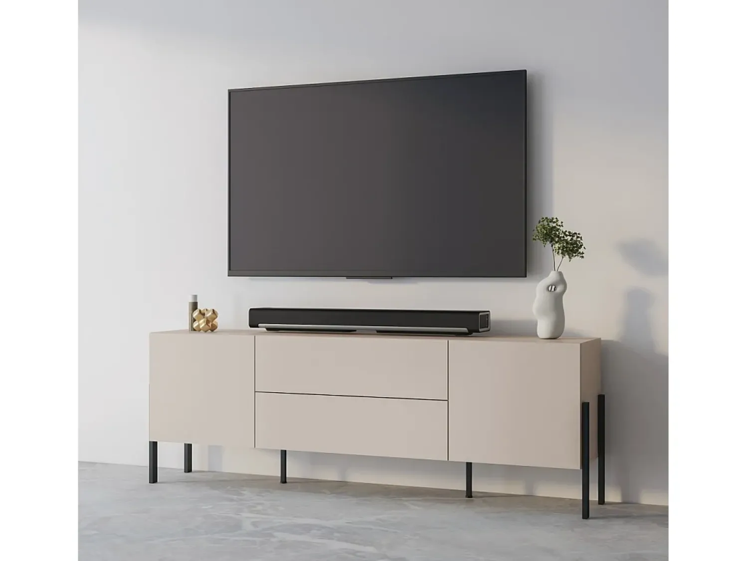 Meublorama Móvel para TV SALMA – 2 portas & 2 gavetas Push-to-Open – & preto fosco, 207×70×40 cm^ Móvel De Tv