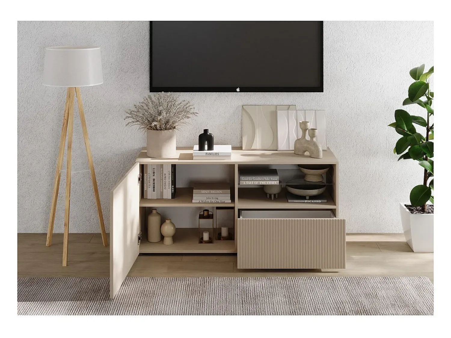 Móvel De Tv*Meublorama Móvel para TV SCENA – L121 x A57 x P42 cm – Cor Cachemire Bege