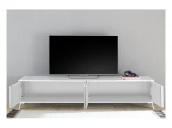 Meublorama Móvel para TV SKY com 4 portas. Cor branca laqueada, ideal para uma sala moderna.^ Móvel De Tv
