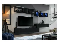 Price Factory Móvel para TV suspenso 120cm na cor preta, coleção SWITCH. Acabamentos brilhantes. Preto
