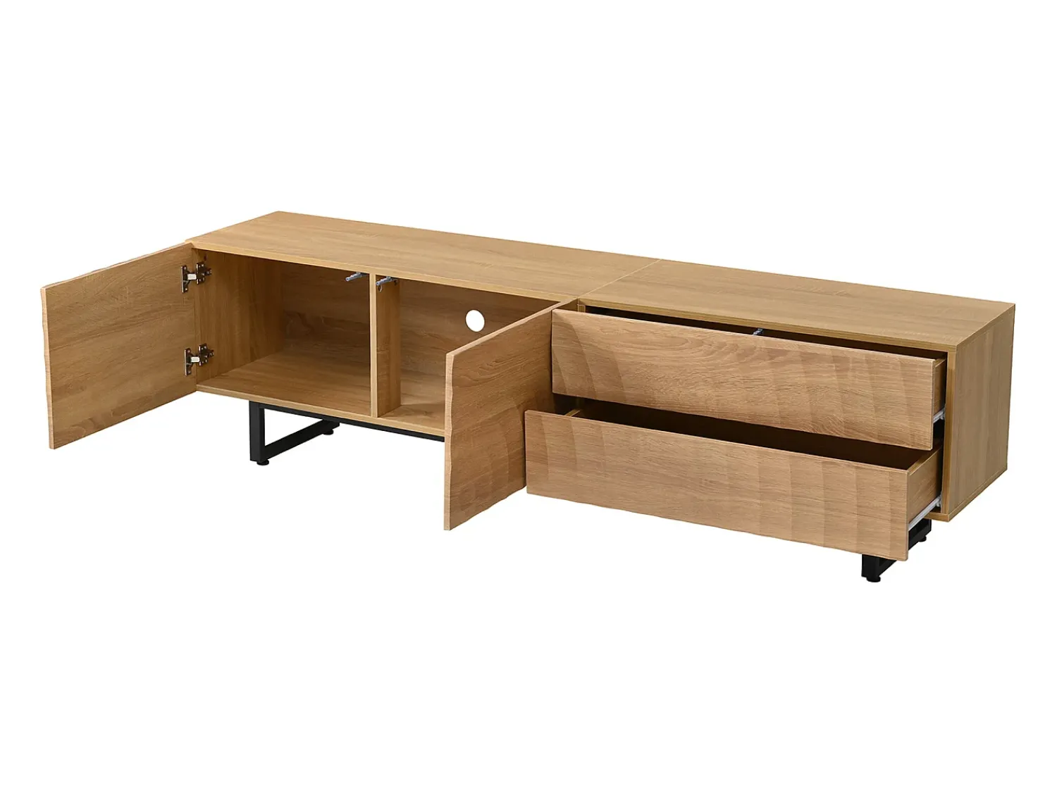 Clearance Hauss Spole Móvel para TV texturado com 2 gavetas e 2 portas - Cor madeira 180 x 38 x 51,5 cm Natural claro