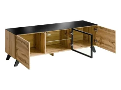 Meublorama Móvel para TV TINO. Ideal para sua sala de estar. Design moderno no estilo industrial, com madeira, vidro e metal.^ Móvel De Tv