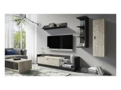 Meublorama Móvel para TV XL 220cm. Coleção CORK. Cor cinza antracite e pinho.^ Móvel De Tv