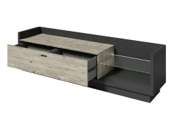 Meublorama Móvel para TV XL 220cm. Coleção CORK. Cor cinza antracite e pinho.^ Móvel De Tv