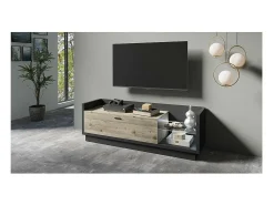 Meublorama Móvel para TV XL 220cm. Coleção CORK. Cor cinza antracite e pinho.^ Móvel De Tv