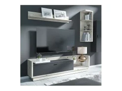 Meublorama Móvel para TV XL 220cm. Coleção CORK. Cores Pinho e cinza antracite.^ Móvel De Tv