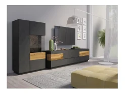 Móvel De Tv|Meublorama Móvel para TV XL 200cm coleção KILES. Cor cinza antracite e carvalho. Estilo design. Cinza antracite / Natural claro