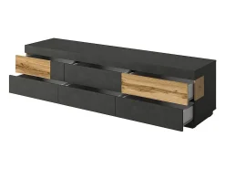 Móvel De Tv|Meublorama Móvel para TV XL 200cm coleção KILES. Cor cinza antracite e carvalho. Estilo design. Cinza antracite / Natural claro