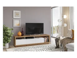 Móvel De Tv*Meublorama Móvel para TV XL 200cm coleção CLARA. Cor carvalho e branco brilhante. Castanho