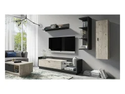 Meublorama Móvel para TV XL 220cm com LED integrado. Coleção CORK. Cores cinza antracite e pinho.^ Móvel De Tv