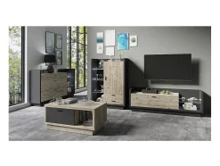 Meublorama Móvel para TV XL 220cm com LED integrado. Coleção CORK. Cores cinza antracite e pinho.^ Móvel De Tv