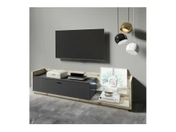 Móvel De Tv*Meublorama Móvel para TV XL 220cm com LED integrado. Coleção CORK. Cores Pinho e cinza antracite. Castanho
