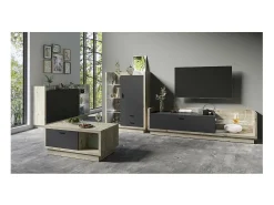 Móvel De Tv*Meublorama Móvel para TV XL 220cm com LED integrado. Coleção CORK. Cores Pinho e cinza antracite. Castanho