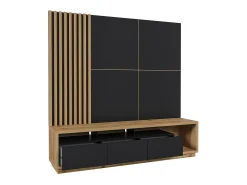Móvel De Tv|Meublorama Móvel para TV XL com painel decorativo de parede coleção CLARA. Cor carvalho e fosco. Preto
