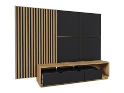 Móvel De Tv*Meublorama Móvel para TV XL com painel de parede decorativo XL coleção CLARA. Cor carvalho e fosco. Preto