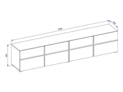 Discount Meublorama Móvel para TV XL na cor sálvia, 225cm, coleção HAVANA. Móvel design com 4 portas e 4 gavetas. Verde
