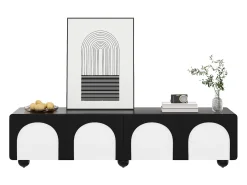 ModernLuxe Móvel para TV 180x38x45 cm - 2 gavetas e 2 portas - Design bicor - Pés redondos - MDF + painéis de partículas - Preto e branco^ Móvel De Tv