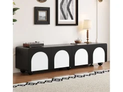 ModernLuxe Móvel para TV 180x38x45 cm - 2 gavetas e 2 portas - Design bicor - Pés redondos - MDF + painéis de partículas - Preto e branco^ Móvel De Tv