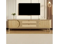 Móvel De Tv|ModernLuxe Móvel para TV 170x40x46 cm - 2 gavetas e 2 portas - grão de madeira natural + Rattan - MDF - Natural Natural claro