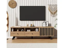 ModernLuxe Móvel para TV 150x38x44 cm - 2 gavetas e 1 porta - 2 compartimentos semiabertos - para TV de 60 polegadas - natural^ Móvel De Tv