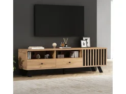 ModernLuxe Móvel para TV 150x38x44 cm - 2 gavetas e 1 porta - 2 compartimentos semiabertos - para TV de 60 polegadas - natural^ Móvel De Tv