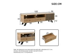 ModernLuxe Móvel para TV 150x38x44 cm - 2 gavetas e 1 porta - 2 compartimentos semiabertos - para TV de 60 polegadas - natural^ Móvel De Tv
