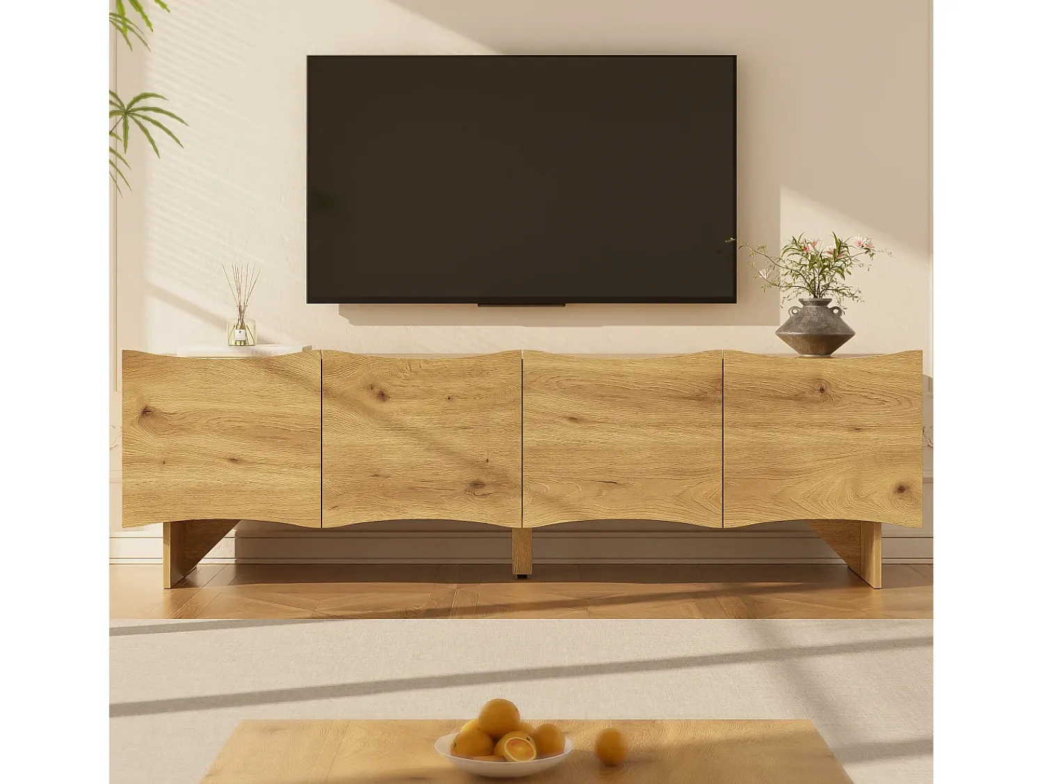 Móvel De Tv*ModernLuxe Móvel para TV 155x36x47 cm - 4 portas - aspecto madeira - Painéis de partículas - Natural Natural claro