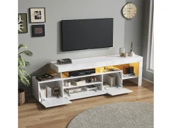 Móvel De Tv*ModernLuxe Móvel para TV 192x37x53 cm - 3 portas basculantes - com LED - Armazenamento semiaberto - Acabamento brilhante - Branco