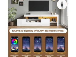 Móvel De Tv*ModernLuxe Móvel para TV 192x37x53 cm - 3 portas basculantes - com LED - Armazenamento semiaberto - Acabamento brilhante - Branco