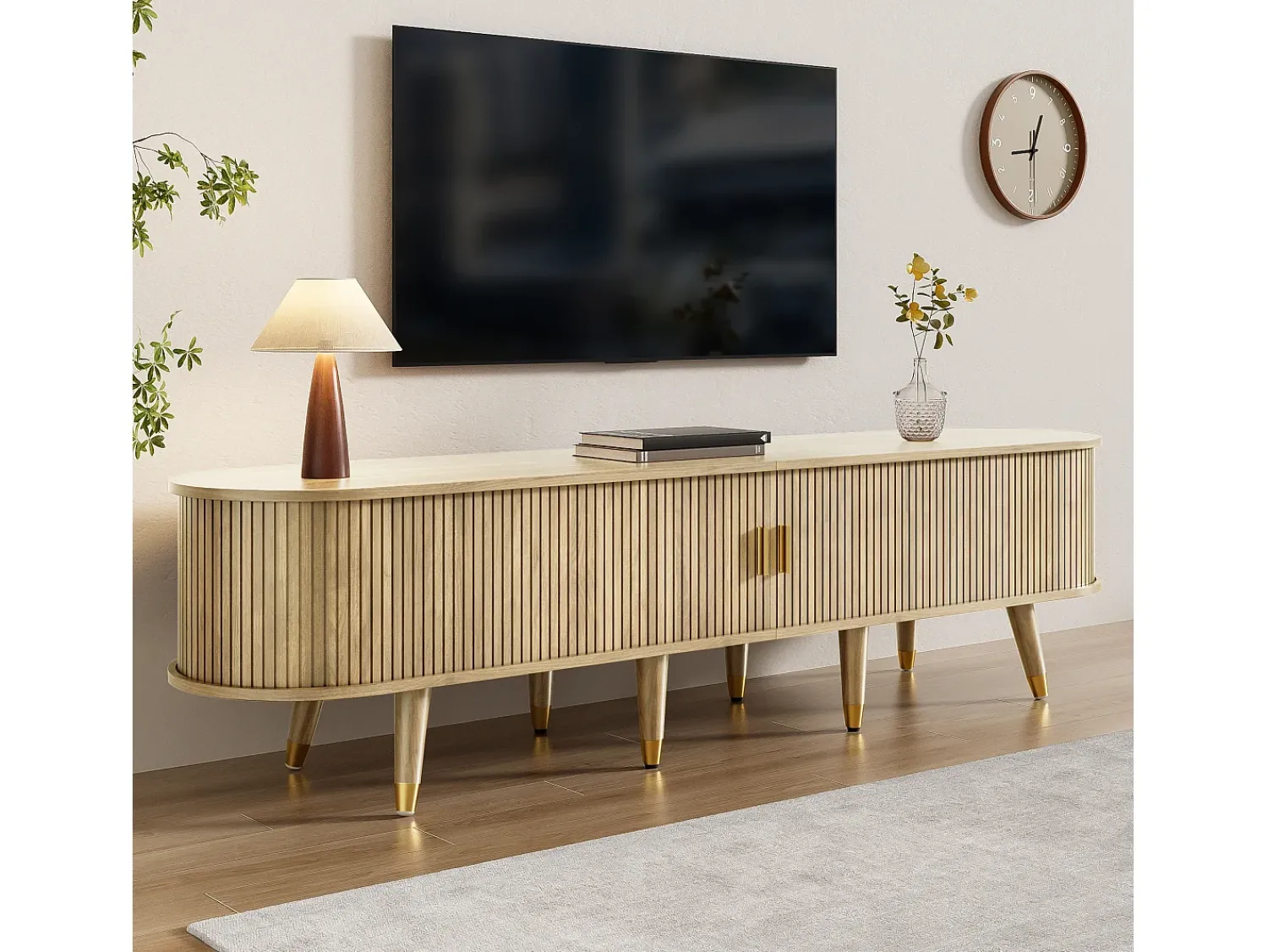 Móvel De Tv|ModernLuxe Móvel para TV 175x38x45 cm - 2 portas de correr de rattan - 2 gavetas - Natural Natural claro