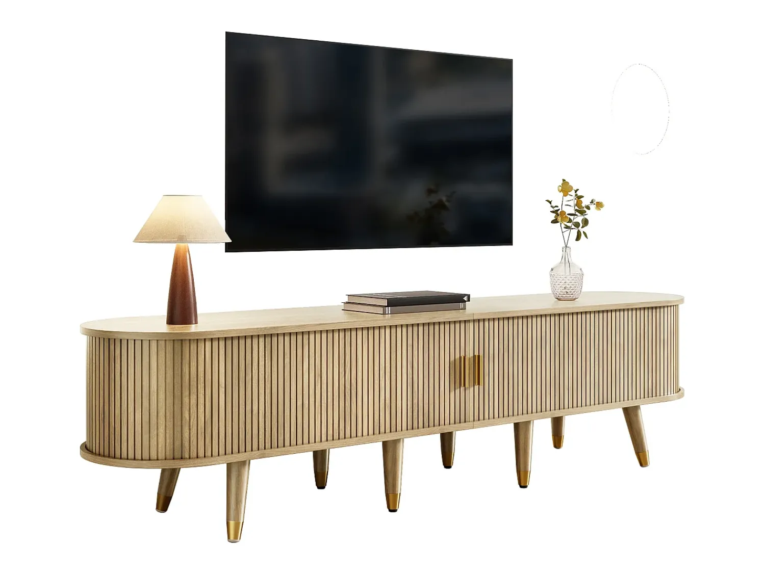 Móvel De Tv|ModernLuxe Móvel para TV 175x38x45 cm - 2 portas de correr de rattan - 2 gavetas - Natural Natural claro