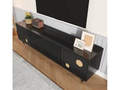 Móvel De Tv*ModernLuxe Móvel para TV 170x36x54 cm - 4 portas - puxadores ocultos - pés ajustáveis - MDF - Preto