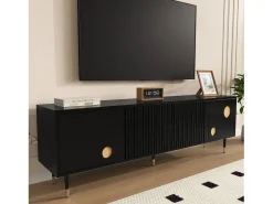 Móvel De Tv*ModernLuxe Móvel para TV 170x36x54 cm - 4 portas - puxadores ocultos - pés ajustáveis - MDF - Preto