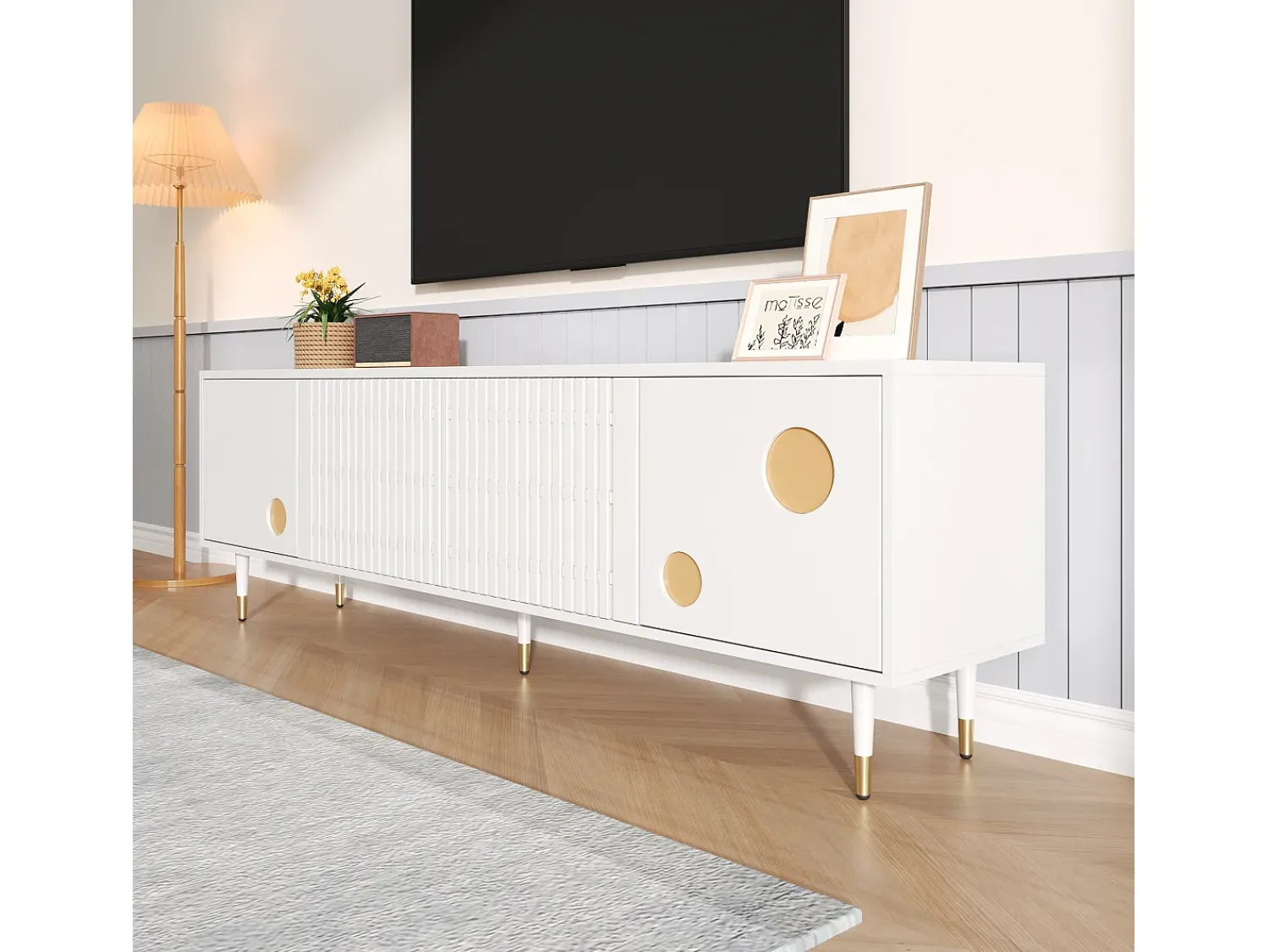 Hot ModernLuxe Móvel para TV 170x36x54 cm - 4 portas - puxadores ocultos - pés ajustáveis - MDF - Branco