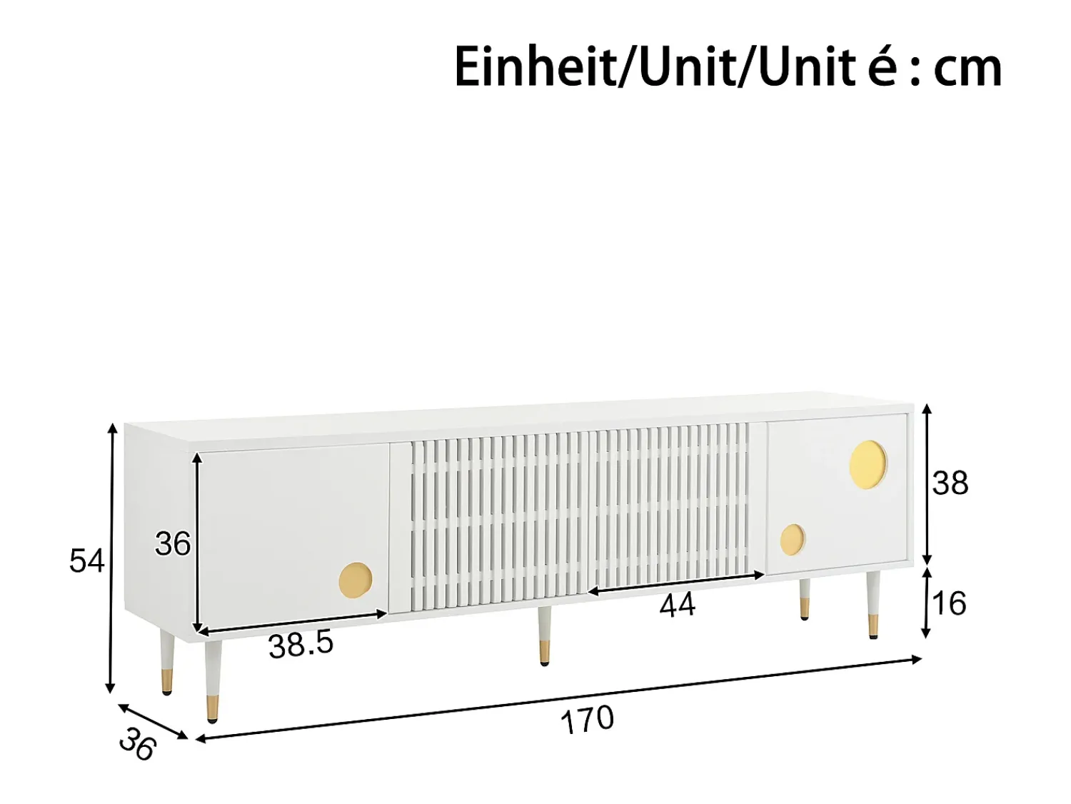 Hot ModernLuxe Móvel para TV 170x36x54 cm - 4 portas - puxadores ocultos - pés ajustáveis - MDF - Branco