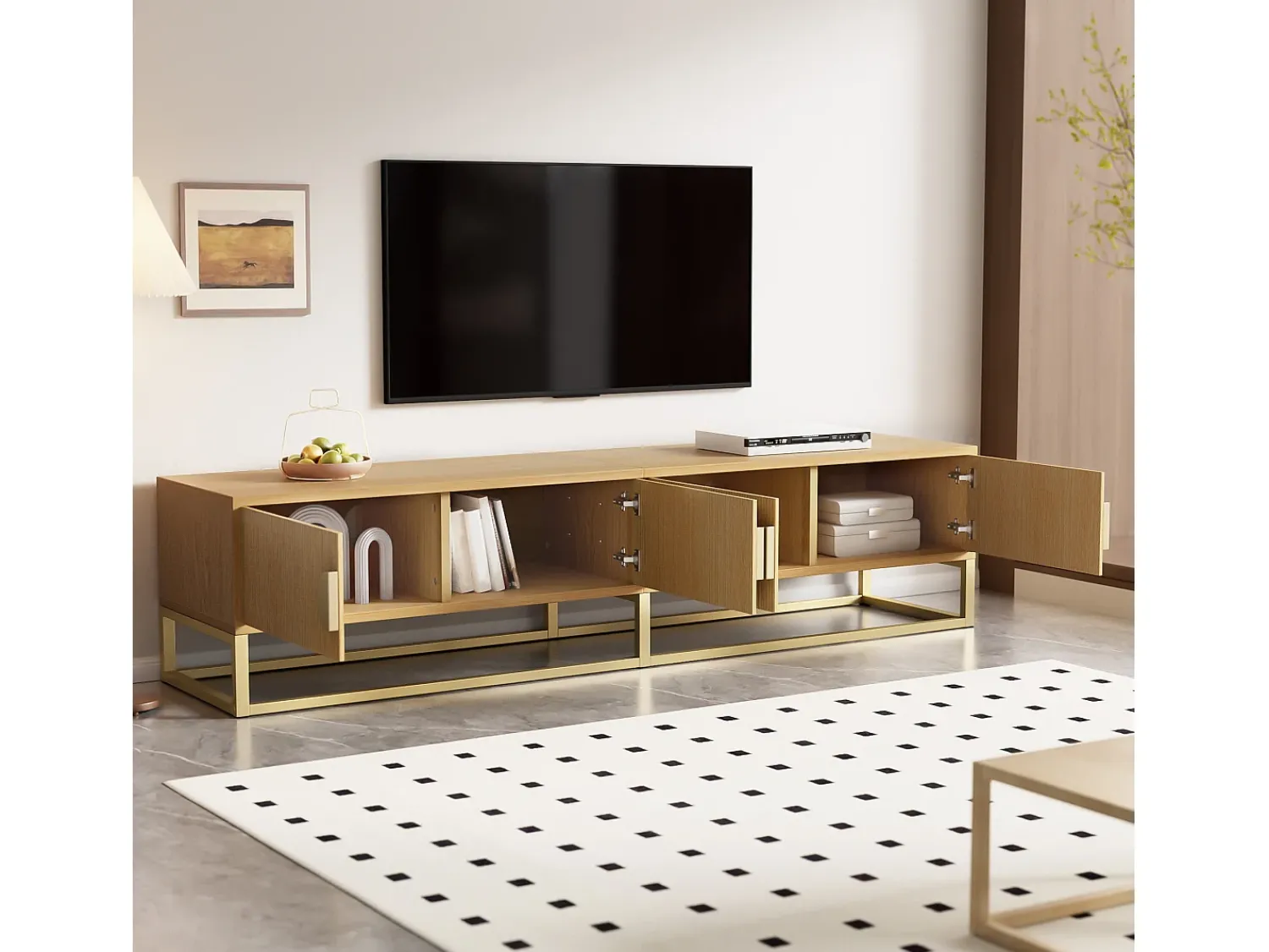 Móvel De Tv*ModernLuxe Móvel para TV 180x40x40 cm - 4 portas - Painéis de partículas - Natural Natural claro