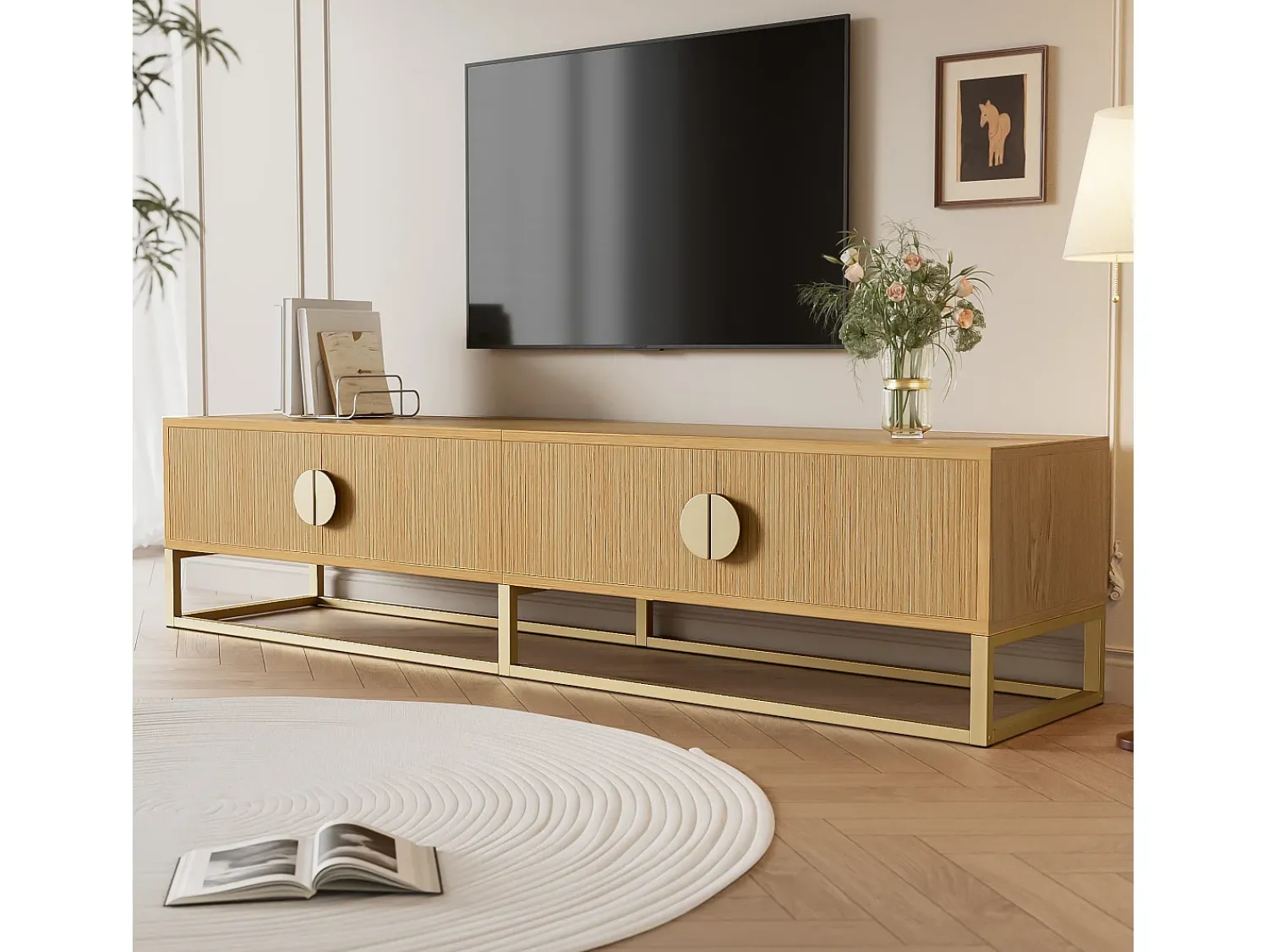 Móvel De Tv*ModernLuxe Móvel para TV 180x40x40 cm - 4 portas - Painéis de partículas - Natural Natural claro