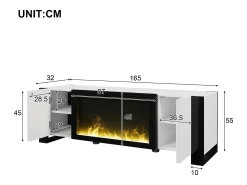 Móvel De Tv|ModernLuxe Móvel para TV 165x32x55 cm - 2 portas - Com lareira elétrica efeito chama - Sem aquecimento - Branco + Preto Preto / Branco