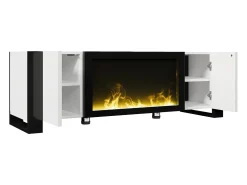 Móvel De Tv|ModernLuxe Móvel para TV 165x32x55 cm - 2 portas - Com lareira elétrica efeito chama - Sem aquecimento - Branco + Preto Preto / Branco