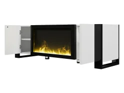 Móvel De Tv|ModernLuxe Móvel para TV 165x32x55 cm - 2 portas - Com lareira elétrica efeito chama - Sem aquecimento - Branco + Preto Preto / Branco