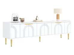 Online ModernLuxe Móvel para TV 170x35x47,5 cm - 4 portas - com prateleiras - Pés de metal - MDF - Branco