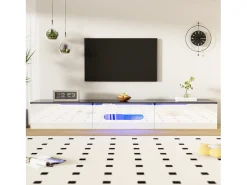 ModernLuxe Móvel para TV 180x35x30 cm - acabamento brilhante - iluminação LED 16 cores - montagem em parede - branco+preto^ Móvel De Tv