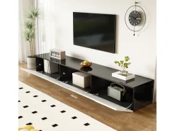 ModernLuxe Móvel para TV 180x35x30 cm - acabamento brilhante - iluminação LED 16 cores - montagem em parede - branco+preto^ Móvel De Tv