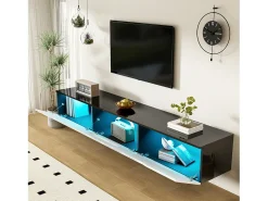 ModernLuxe Móvel para TV 180x35x30 cm - acabamento brilhante - iluminação LED 16 cores - montagem em parede - branco+preto^ Móvel De Tv