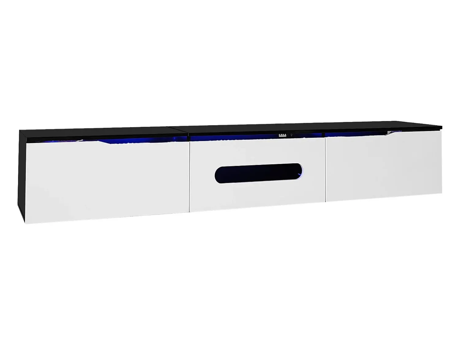 ModernLuxe Móvel para TV 180x35x30 cm - acabamento brilhante - iluminação LED 16 cores - montagem em parede - branco+preto^ Móvel De Tv