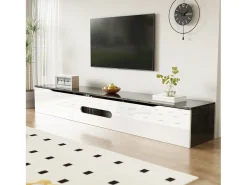 ModernLuxe Móvel para TV 180x35x30 cm - acabamento brilhante - iluminação LED 16 cores - montagem em parede - branco+preto^ Móvel De Tv