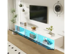 Móvel De Tv|ModernLuxe Móvel para TV 180x35x30 cm - acabamento brilhante - com iluminação LED 16 cores - montagem em parede - preto + branco Preto / Branco