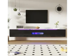 Móvel De Tv|ModernLuxe Móvel para TV 180x35x30 cm - acabamento brilhante - com iluminação LED 16 cores - montagem em parede - preto + branco Preto / Branco