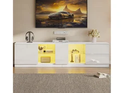 ModernLuxe Móvel para TV 160x40x52 cm - alto brilho - com LED - adequado para televisores de 65" - com 2 gavetas e 1 porta -^ Móvel De Tv