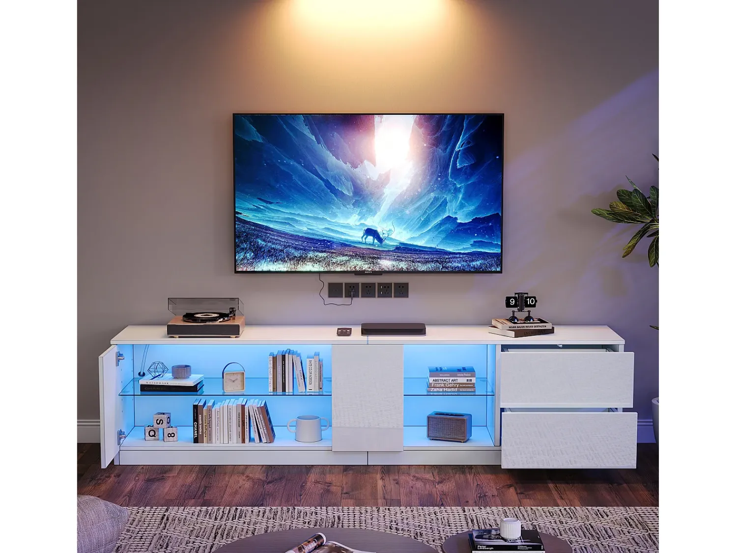 ModernLuxe Móvel para TV 160x40x52 cm - alto brilho - com LED - adequado para televisores de 65" - com 2 gavetas e 1 porta -^ Móvel De Tv